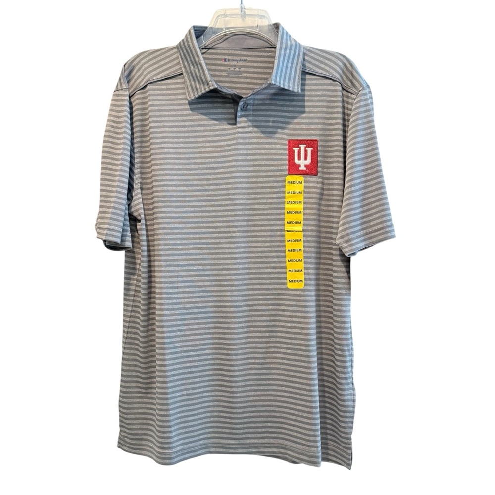Champion IU Hoosiers Short Sleeve Grey Striped Polo Size Medium NWT‎